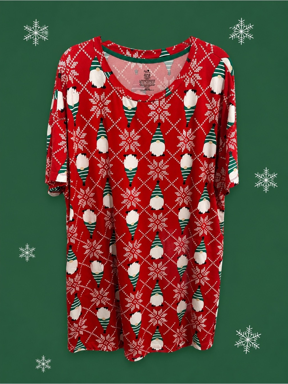 Secret Treasures Red Holiday Gnome Chemise, Pockets, Holiday Cozy L/XL 🎄❤️🎅💚🎄